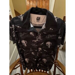 Greater Half Mens Tactical Patriot Camo Polo Shirt Join Or Die Skull Black‎ M